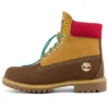 Bottes haut de gamme imperméables à largeur large de 15 cm « Nubuck marron avec col jaune et rouge »