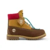Bottes haut de gamme imperméables à largeur large de 15 cm « Nubuck marron avec col jaune et rouge »
