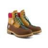 Bottes haut de gamme imperméables à largeur large de 15 cm « Nubuck marron avec col jaune et rouge »
