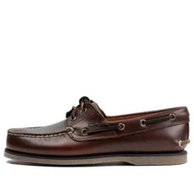 Chaussure bateau cousue main à 2 œillets « Marron »
