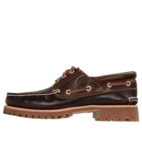 Chaussure bateau cousue main à 3 œillets « Marron »