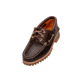 Chaussure bateau cousue main à 3 œillets « Marron »