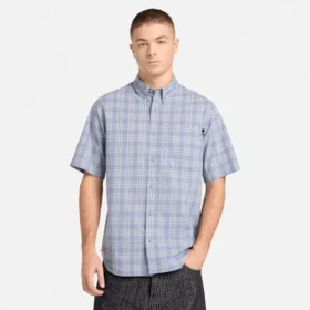 Chemise à manches courtes en popeline à carreaux pour homme