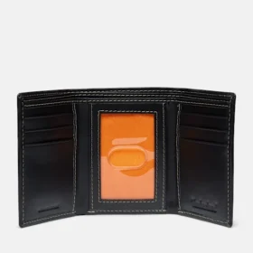 Portefeuille à trois volets en cuir lisse pour homme