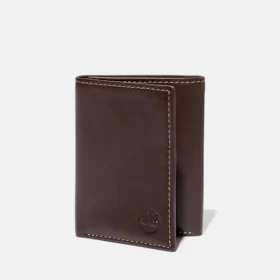 Portefeuille à trois volets en cuir lisse pour homme, couleur marron