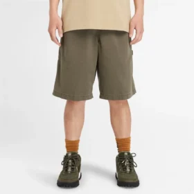 Shorts de charpentier en sergé épais délavé « Olive Green »