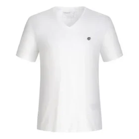 T-shirt à col en V et manches courtes Timberland avec logo brodé, blanc