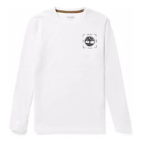 T-shirt à col rond et manches longues Timberland avec logo imprimé, blanc