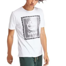 T-shirt à col rond imprimé Timberland, manches courtes, blanc