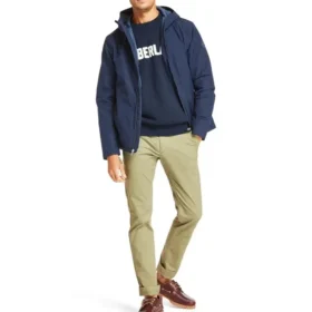 Veste à capuche imperméable Timberland avec fermeture éclair, bleue