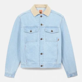 Veste en denim à col en velours côtelé