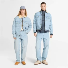 Veste en denim à col en velours côtelé